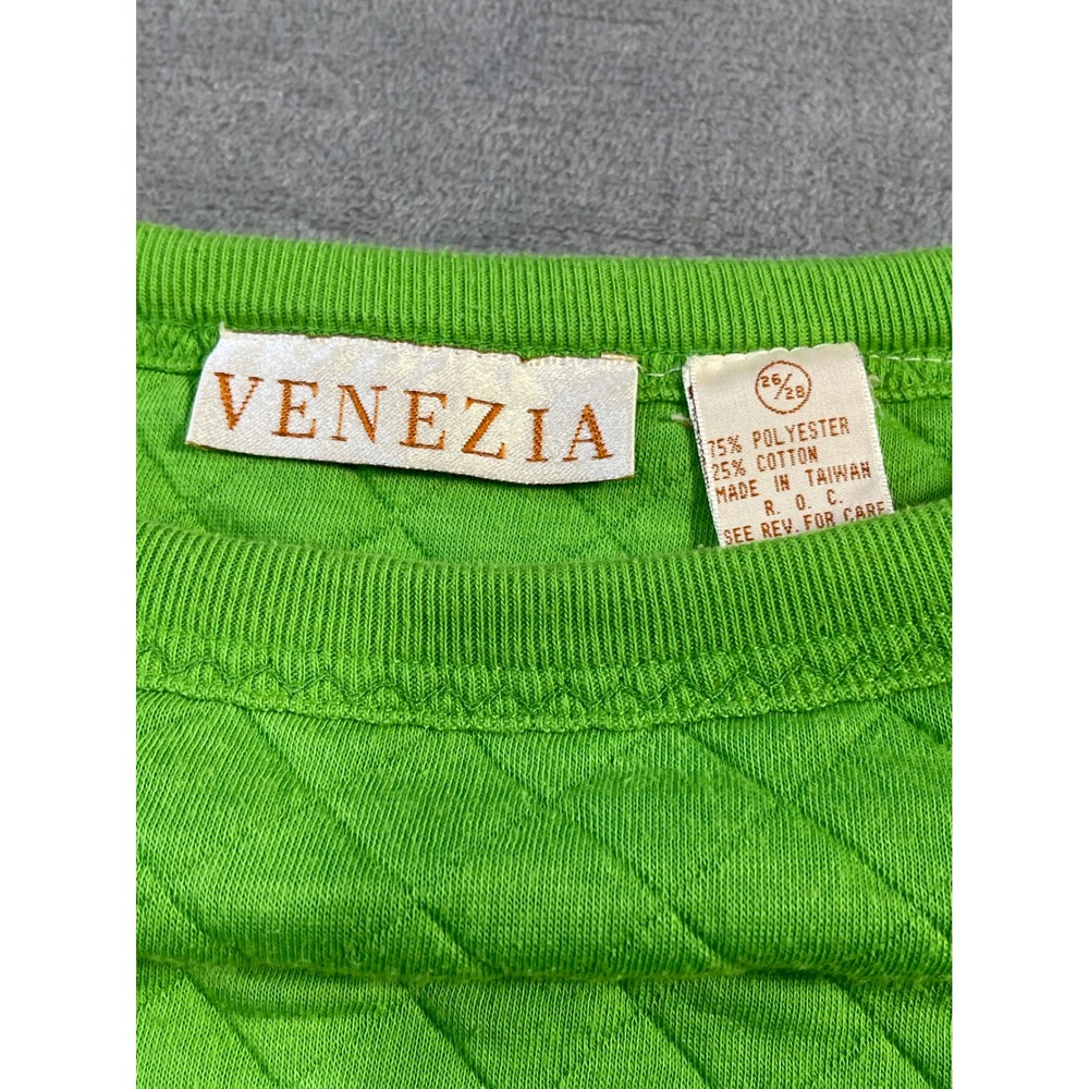 Venezia Womens Vintage Quilted Pullover Sweatshirt 26/28 Green Snap Shoulder - Picture 2 of 8
